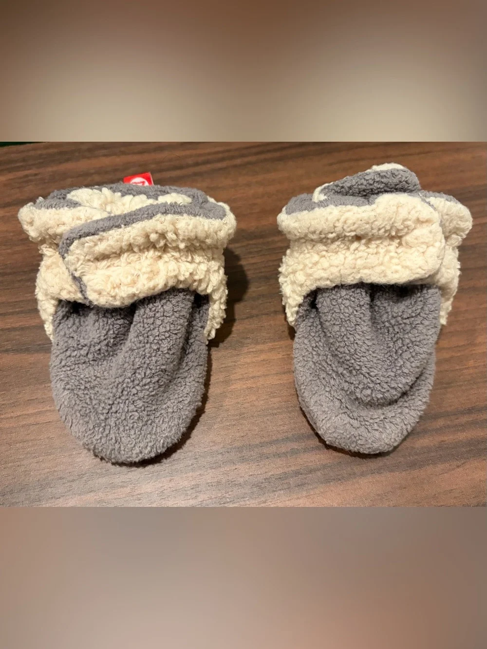 Zutano Baby Cozy Plush Slippers - Gray with Cream Sherpa - 6 months